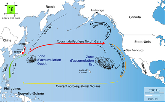 Les macro-déchets du tsunami japonais dans la Pacifique nord